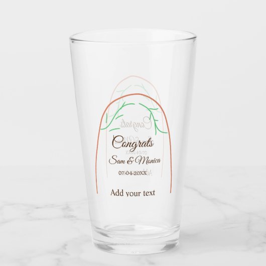 Verre Orange vert boho félicitations ajouter nom date ar (Devant)