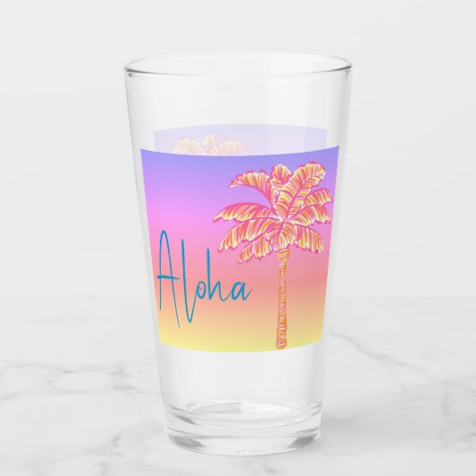Verre Palmier rose Tropical Coucher de soleil Aloha (Devant)