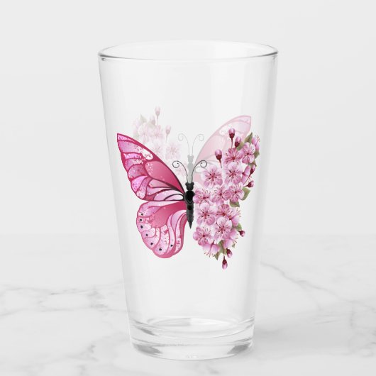 Verre Papillon à fleurs avec Sakura rose (Devant)