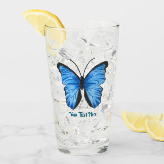 Verre Papillon bleu de texte personnalisé