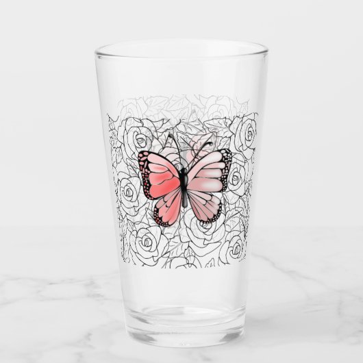 Verre papillon rose avec Roses (Devant)