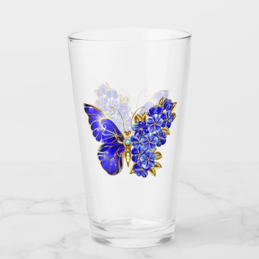 Verre Papillon saphir à fleurs (Devant)