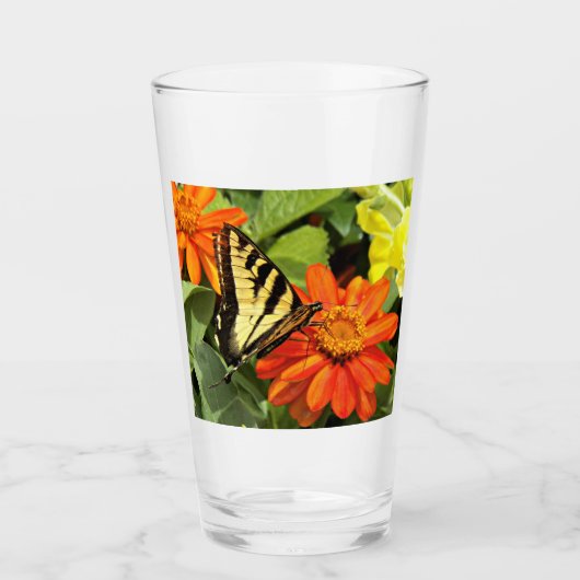Verre Papillon Tiger Swallowtail Sur Photo Fleur (Devant)