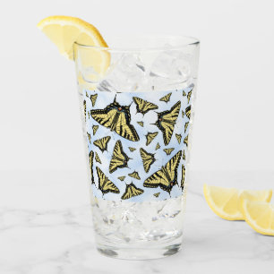 Verre Papillons Swallowtail Jaunes Ciel Bleu