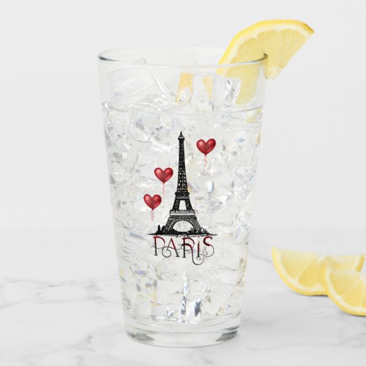 Verre Paris, Tour Eiffel et Ballons du Coeur Rouge (Dos glace)