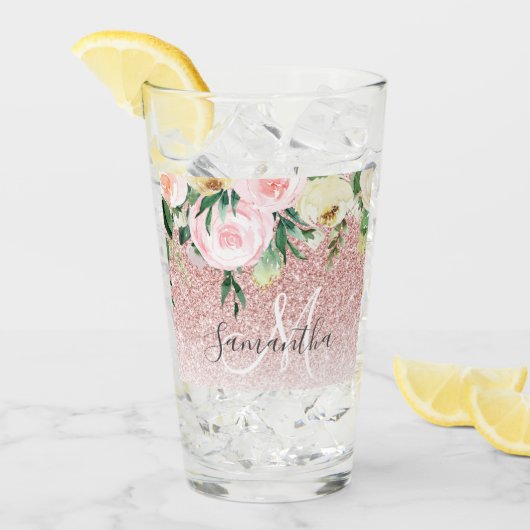 Verre Parties scintillant rose moderne & Fleurs Étincell (Devant glace)