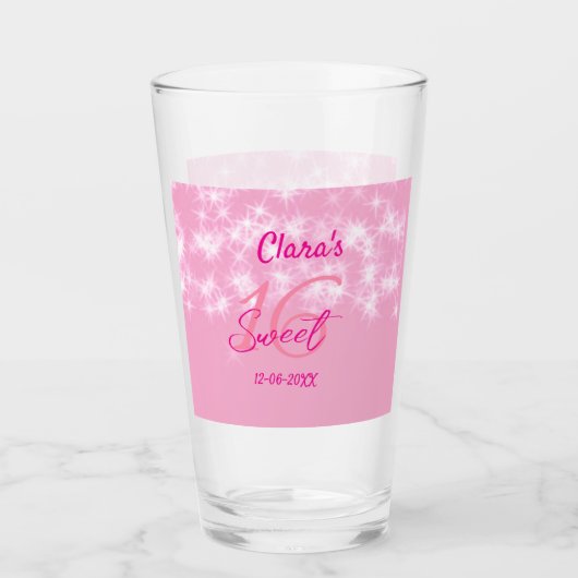 Verre Pastel bébé rose doux 16 anniversaire ajouter nom (Devant)