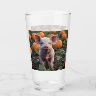 Verre **"Patch of Joy : A Happy Baby Pig Among Citrouill