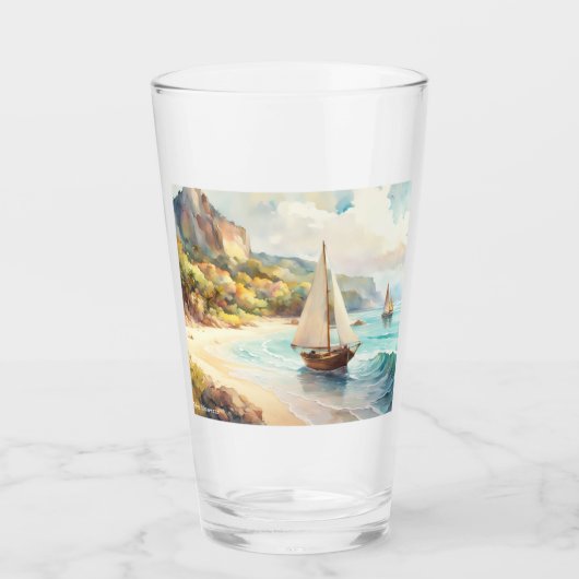 Verre Paysage avec mer et voiliers (Devant)
