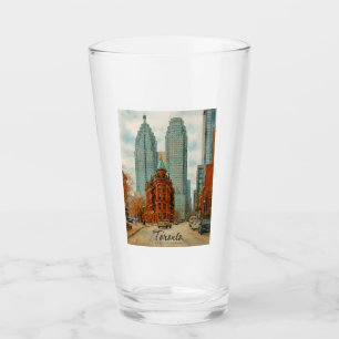 Verre Paysage urbain de Toronto Canada Aquarelle vintage