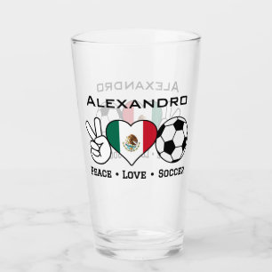 Verre Peace Love de soccer avec nom