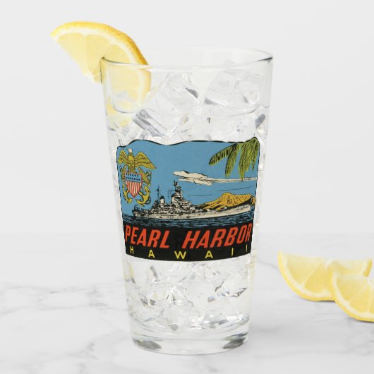 Verre Pearl Harbour, Hawaii Vintage voyage Pint Glass (Devant glace)