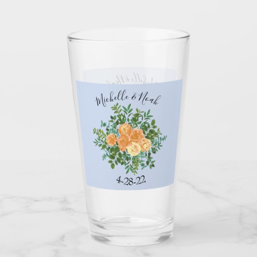Verre Pêcher bleu clair Mariage Roses Floral (Devant)