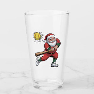 Verre Père Noël jouant au softball Noël Joueur Sport