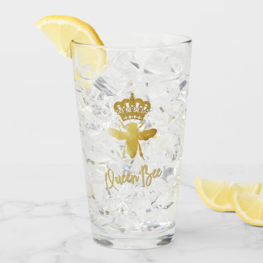 Verre Personalisé QUEEN BEE Gold Crown Tall Glass (Devant glace)