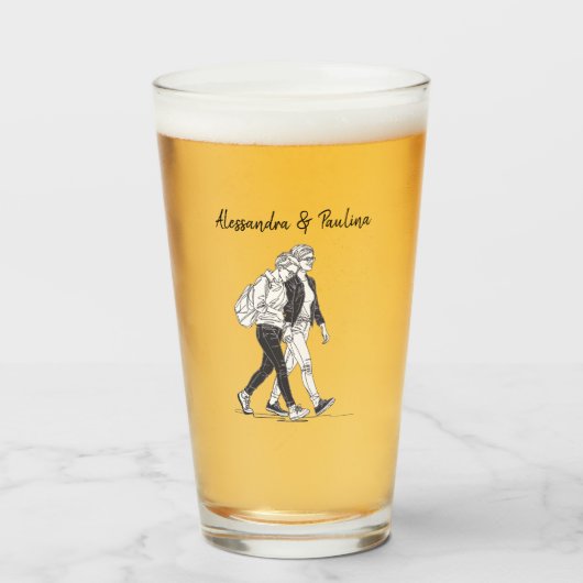 Verre Personalized Lesbian Couple Walking Line Art (Devant (rempli))
