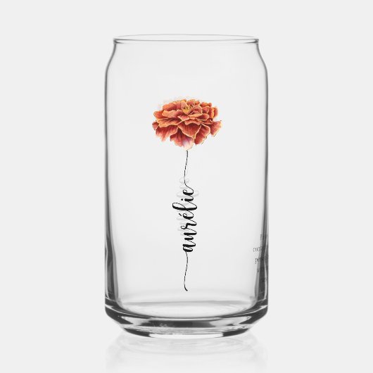 Verre personnalisé Fleur Naissance Œillet Prénom (Recto)