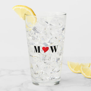 Verre Personnaliser Deux initiales A Loves B coeur rouge