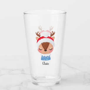 Verre Personnaliser le visage de rennes dormant de Noël
