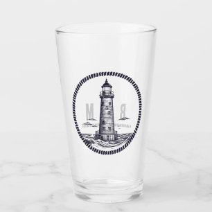 Verre Phare à la mer dans un cadre de corde ronde