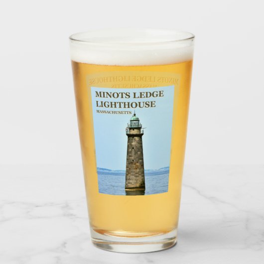 Verre Phare Minots Ledge, Massachusetts Pint Glass (Devant (rempli))