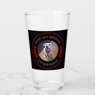 Verre Photo de Dog Smiling Anniversaire 40 Noir et Rouge