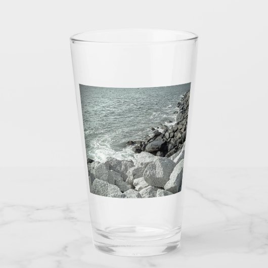 Verre Photo en noir et blanc d'une côte rocheuse de l'oc (Devant)