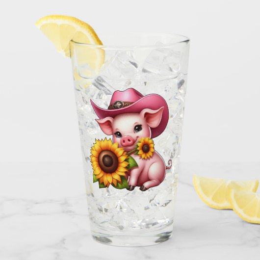 Verre Piglet mignon en Casquette cowboy rose avec tourne (Devant glace)