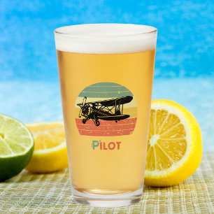 Verre Pilote d'anniversaire Avion Rétro Vintage Coucher
