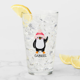 Verre Pingouin de Noël mignon personnalisé en Casquette 