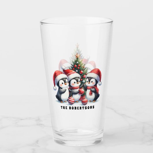 Verre Pingouins mignons en chapeaux de Père Noël personn (Devant)
