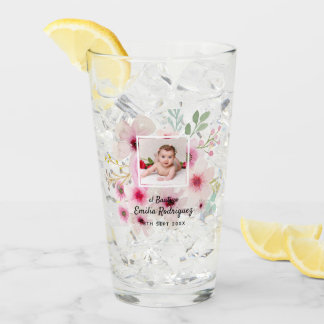 Verre Pink Floral Rose PHOTO BAUTIZO Baptism Girls Named
