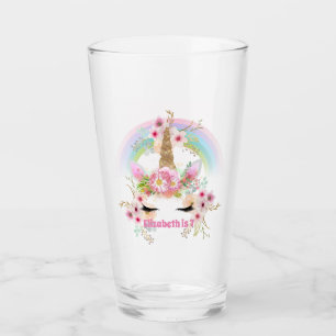 Verre Pink Gold UNICORN Fleurs arc-en-ciel Filles NOMMÉE