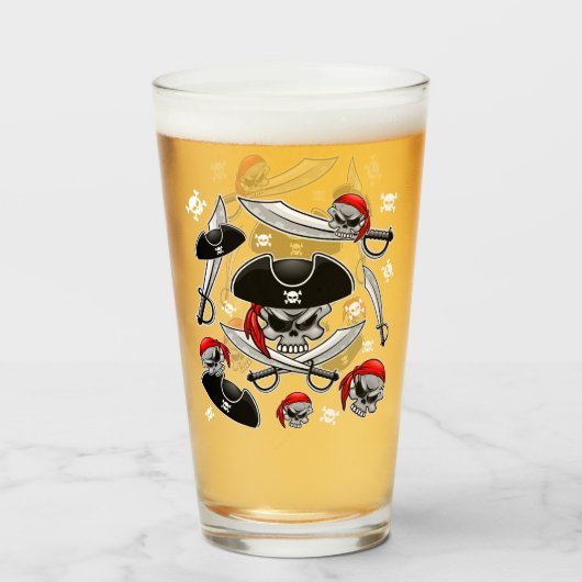Verre Pirate Skull avec Sabres croisés (Devant (rempli))