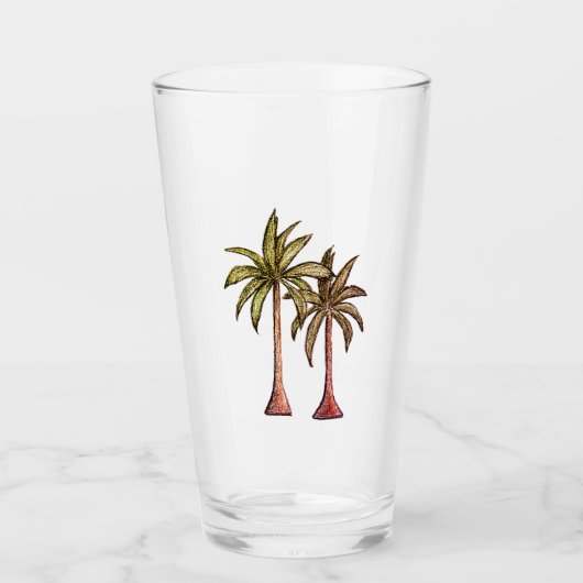 Verre Plage simple tropicale Palmiers Dessin été (Devant)