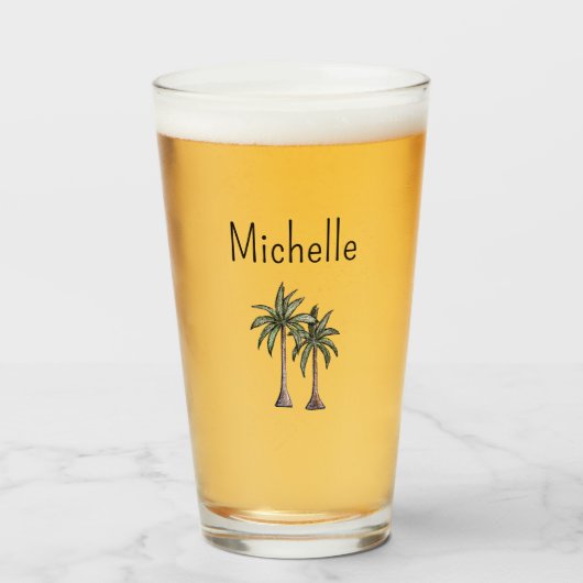 Verre Plage tropicale Palmiers Typographie simple (Devant (rempli))