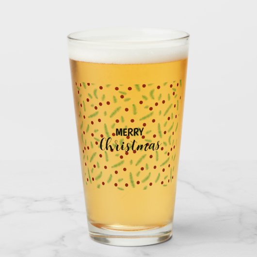 Verre Pneuka mignonne point sapin de Noël Rouge Vert mot (Devant (rempli))