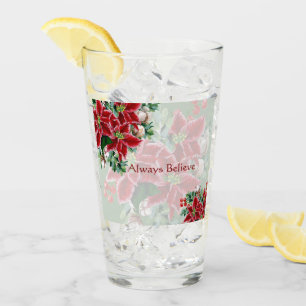 Verre Poinsettias lumineuses et houx Noël personnalisé