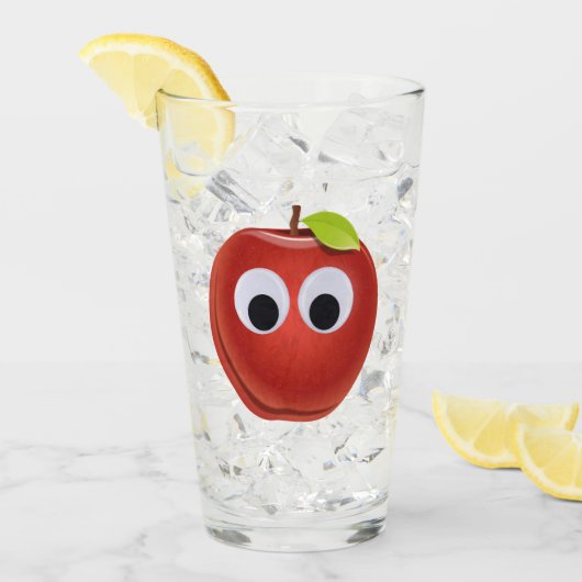 Verre Pomme rouge drôle avec yeux de googly (Devant glace)