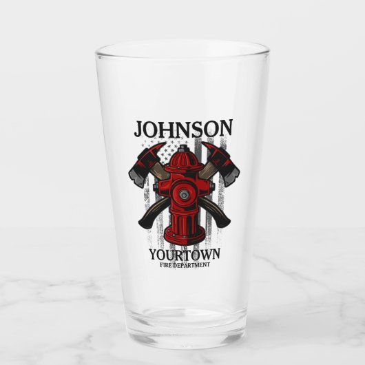 Verre Pompier NOM Fire Department Hydrant USA Drapeau (Devant)