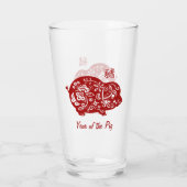 Verre Porc chinois rouge fleuri (Dos)