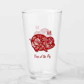 Verre Porc chinois rouge fleuri (Devant)