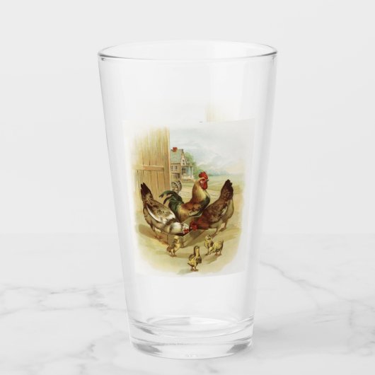 Verre Poulets de la ferme d'art vintage (Devant)