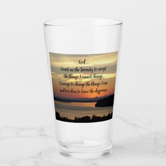 Verre Prière de sérénité Coucher de soleil sur la mer or (Devant)
