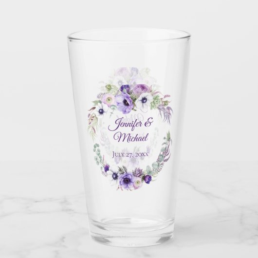 Verre Purple Lavender Blanc Floral Mariage Keepsaké (Devant)