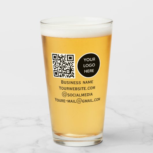 Verre QR Code Business Logo Professionnel Noir Moderne (Devant (rempli))