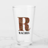 Verre R de monogramme glamour léopard rouge et or (Devant)