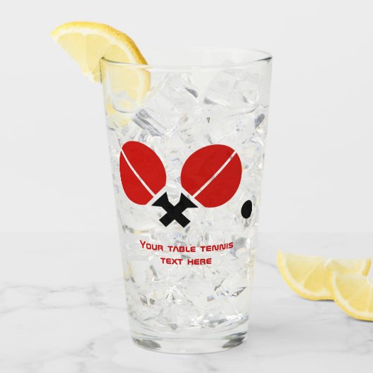 Verre Raquettes de ping-pong et boule en noir, rouge (Devant glace)