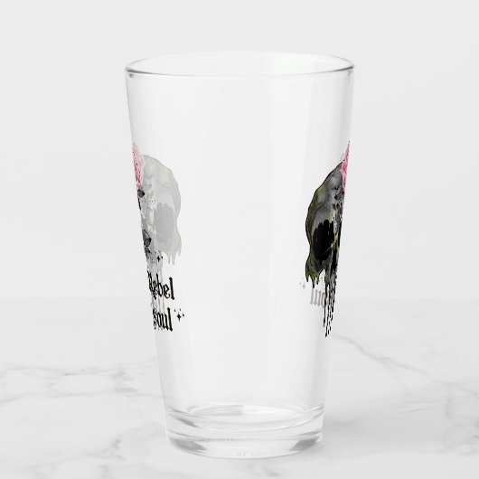 Verre Rebel Soul - Crâne gothique avec Rose rose (Gauche)