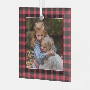 Verre Red Buffalo Plaid Photo ornement en céramique de 